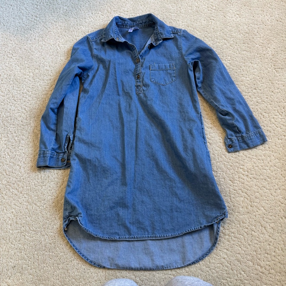 Japna Kids Girls Denim Shirt Dress Collared Pockets Long Sleeve Size 10 Blue
